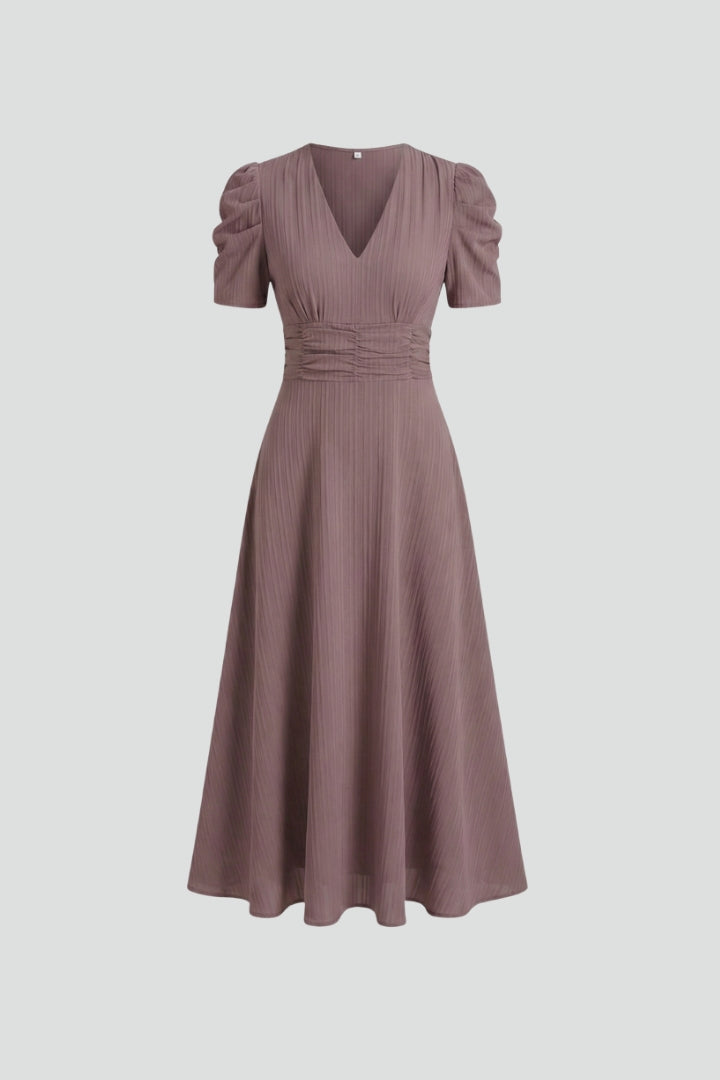 V-Neck Midi Dress With Short Sleeves