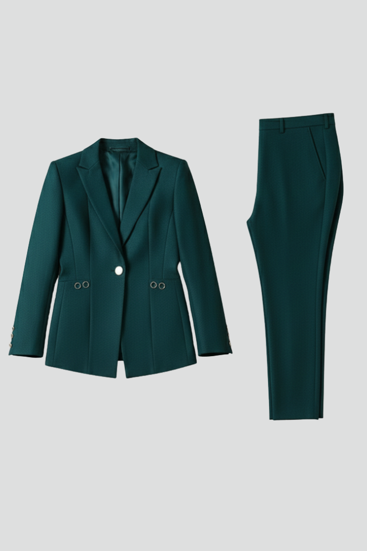 Women Blazer Set with One Button and Straight Trousers