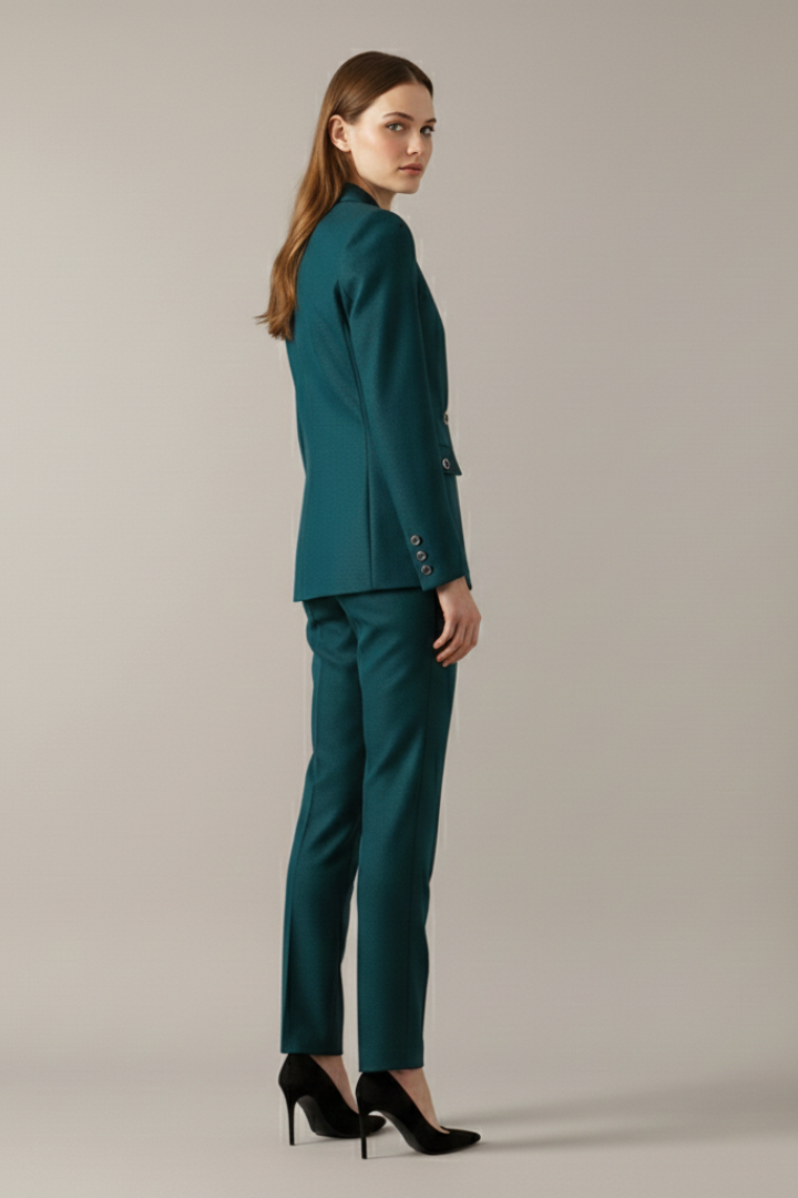 Women Blazer Set with One Button and Straight Trousers
