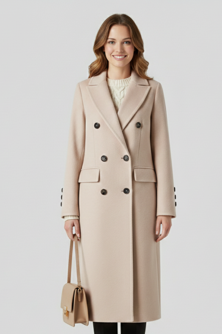Women Coat with Lapel Collar and Button Closure