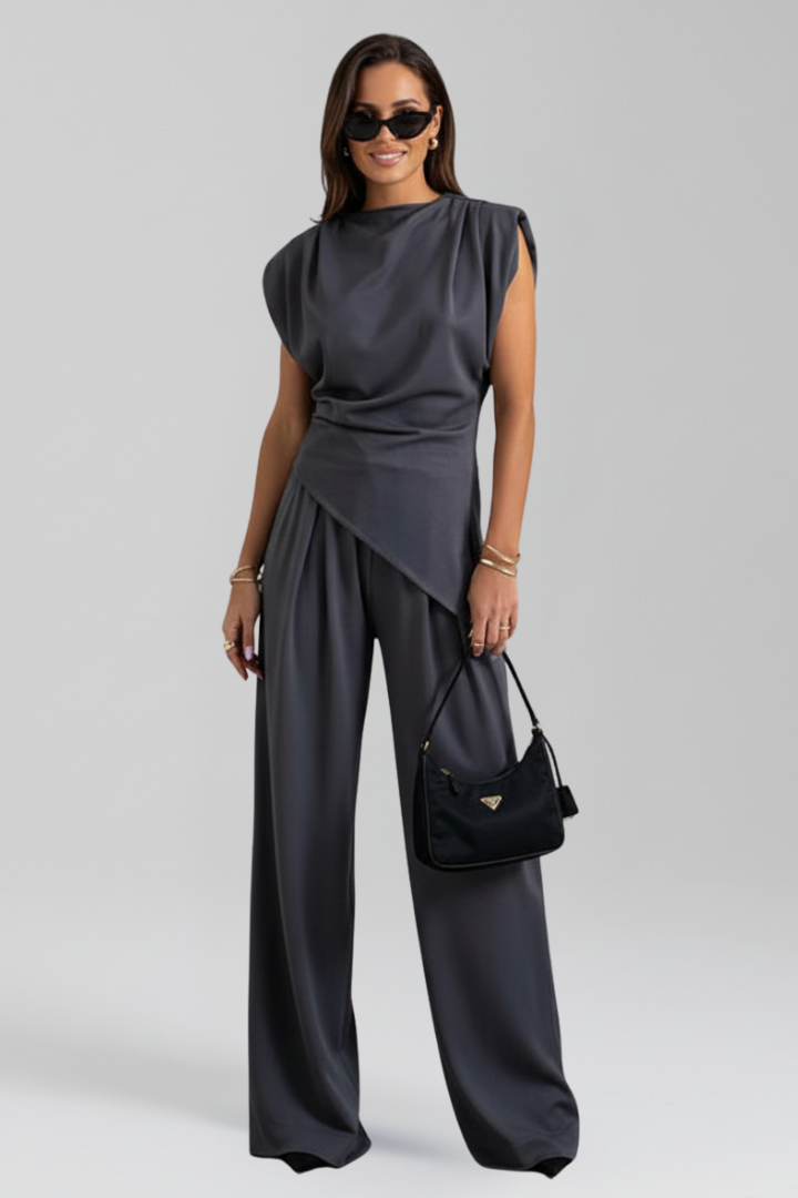 Women Jumpsuit with Asymmetric Neckline and Wide Legs