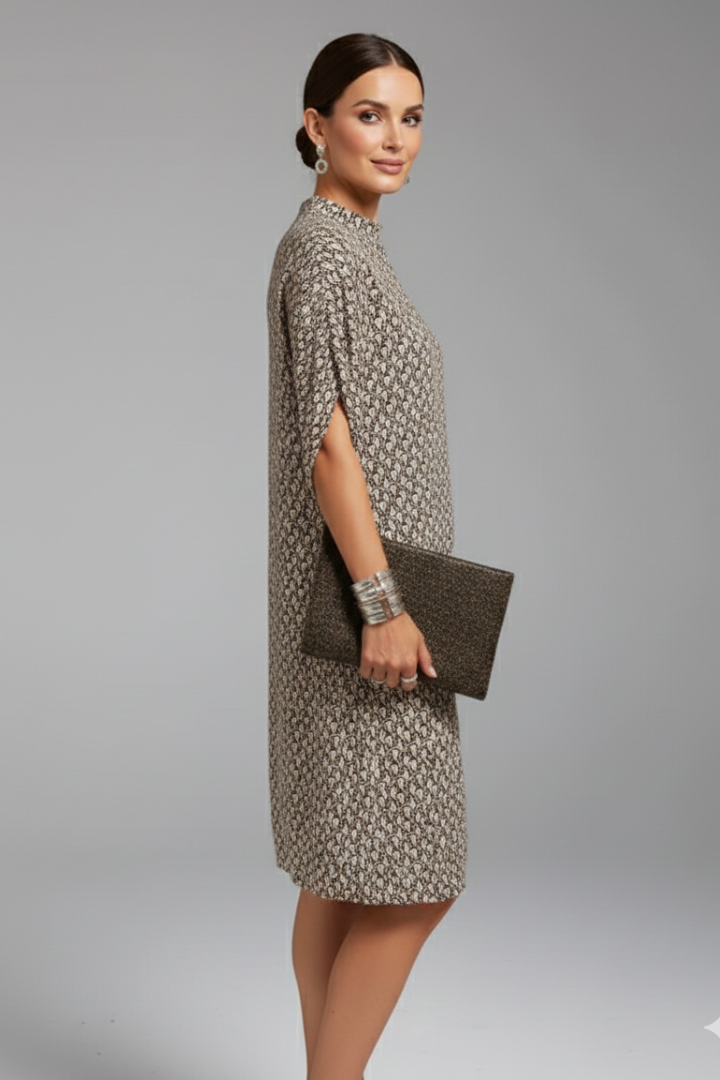 Women Knee-Length Dress with High Neck and Side Slit