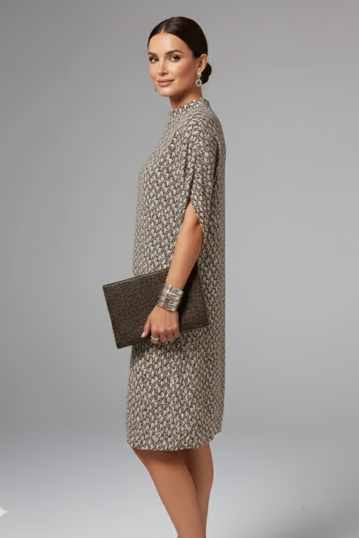 Women Knee-Length Dress with High Neck and Side Slit