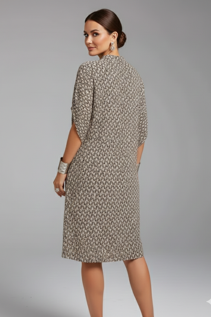 Women Knee-Length Dress with High Neck and Side Slit