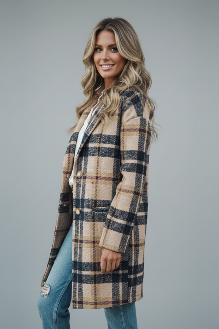 Women Long Coat with Button Closure and Pockets