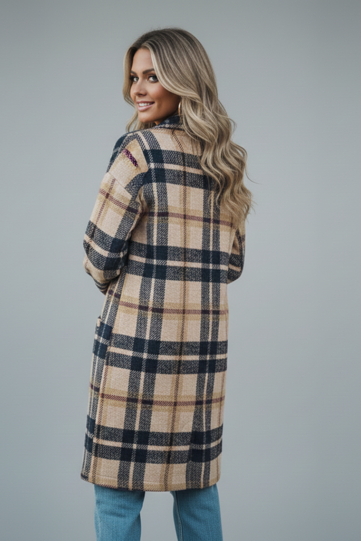 Women Long Coat with Button Closure and Pockets