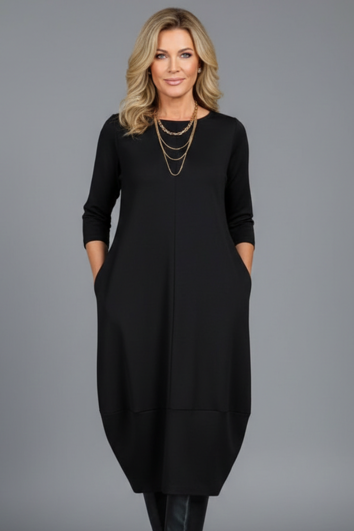 Women Midi Dress with Round Neck and Pockets