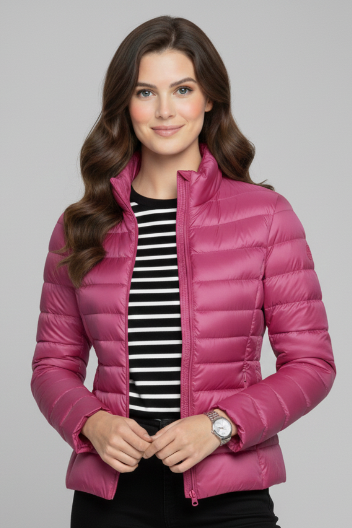 Women Quilted Jacket with Stand Collar and Zipper