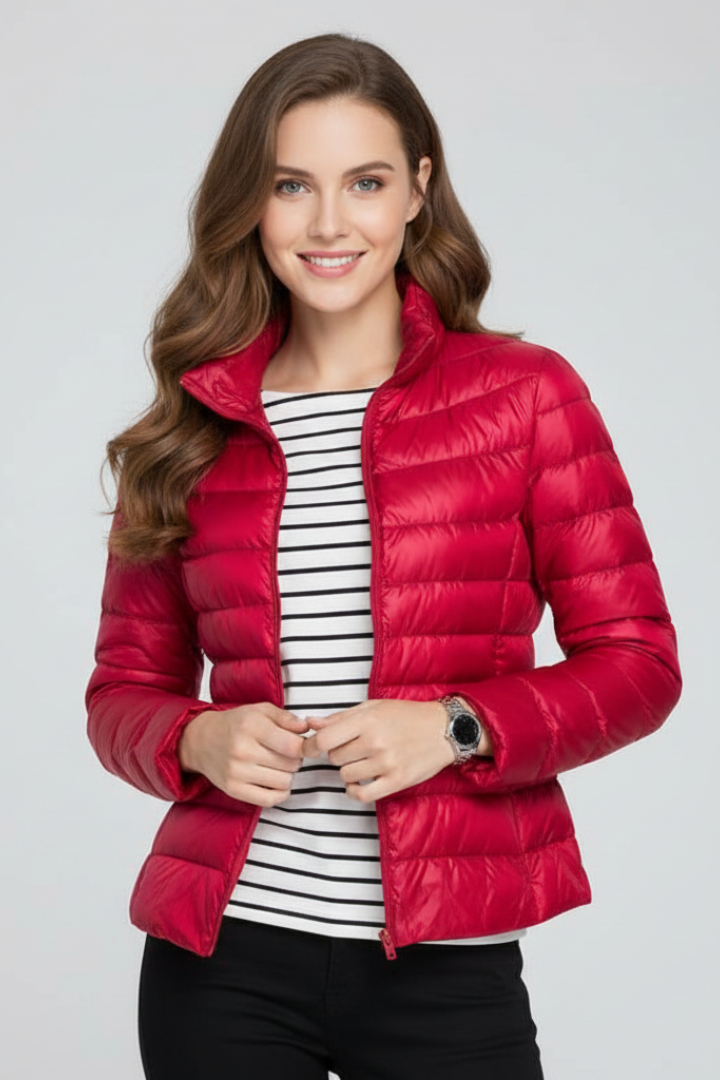 Women Quilted Jacket with Stand Collar and Zipper