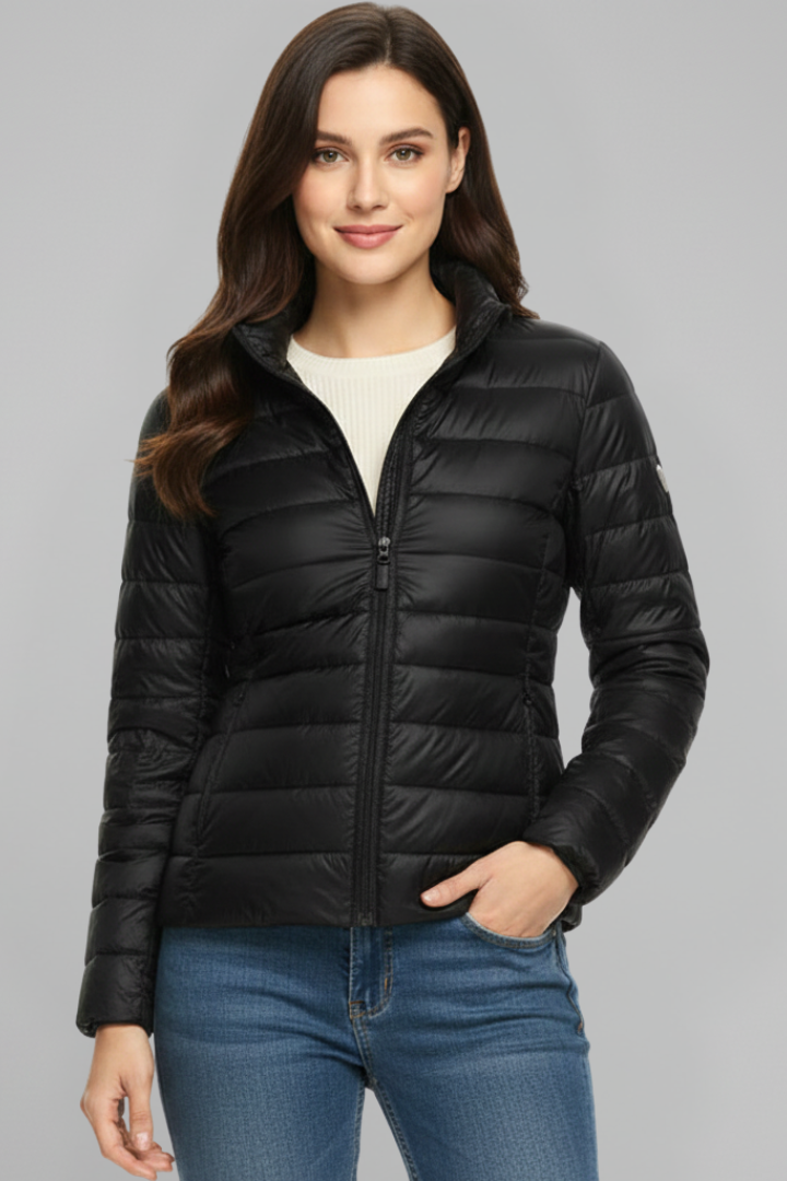 Women Quilted Jacket with Stand Collar and Zipper