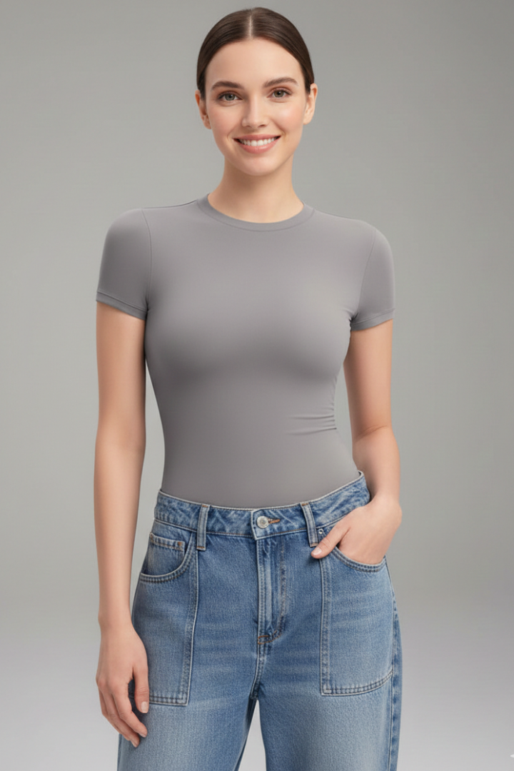 Women T-Shirt with Round Neckline and Fitted Cut