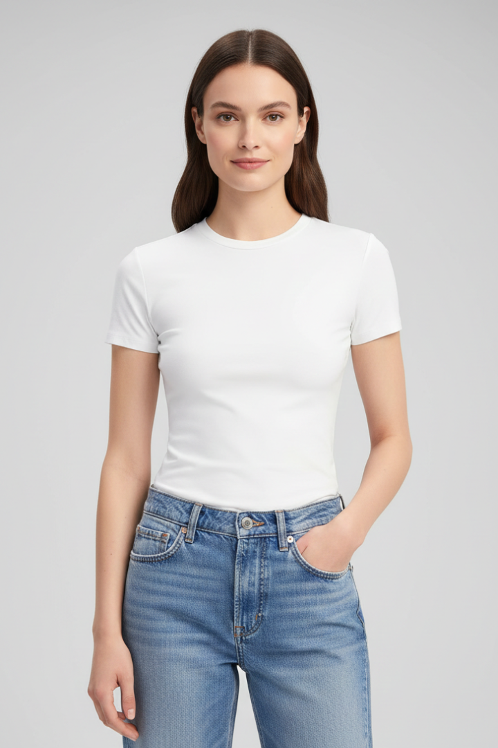 Women T-Shirt with Round Neckline and Fitted Cut