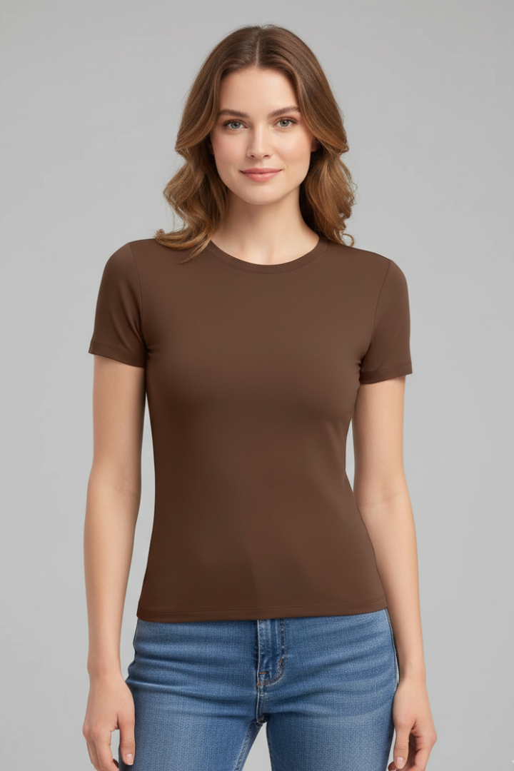 Women T-Shirt with Round Neckline and Fitted Cut