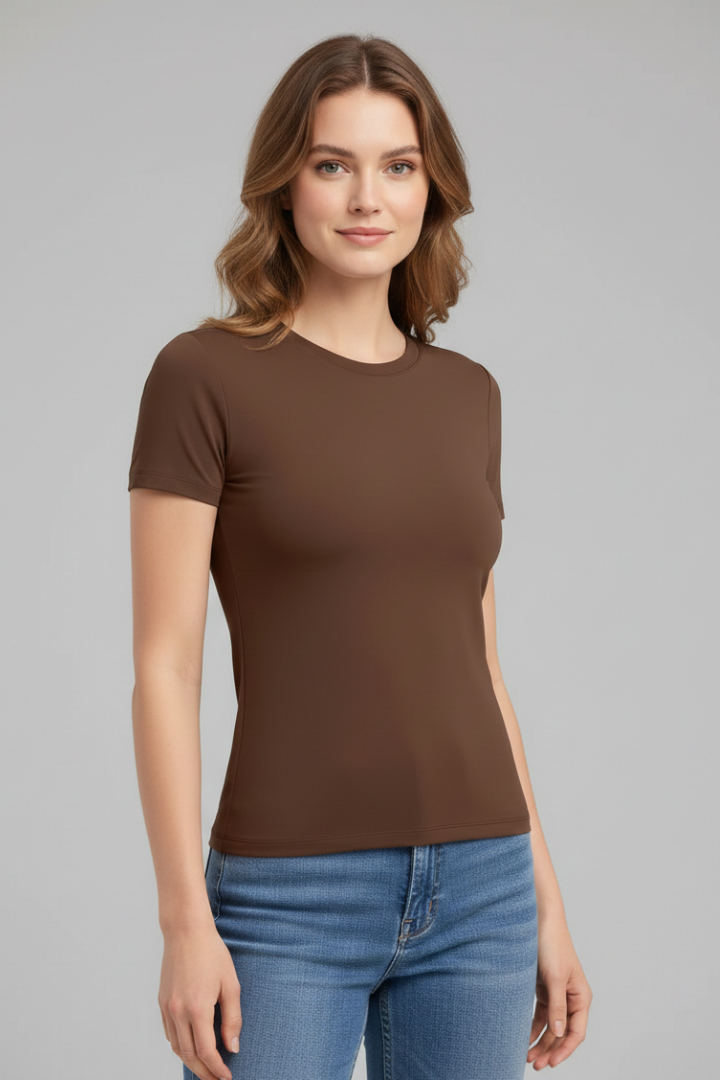 Women T-Shirt with Round Neckline and Fitted Cut