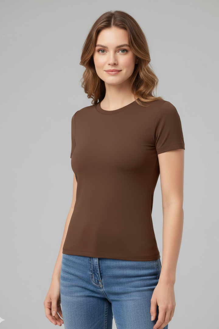 Women T-Shirt with Round Neckline and Fitted Cut