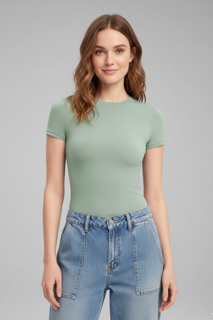 Women T-Shirt with Round Neckline and Fitted Cut