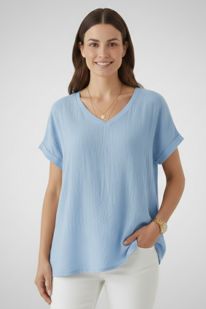 Women T-Shirt with V Neck and Short Sleeves