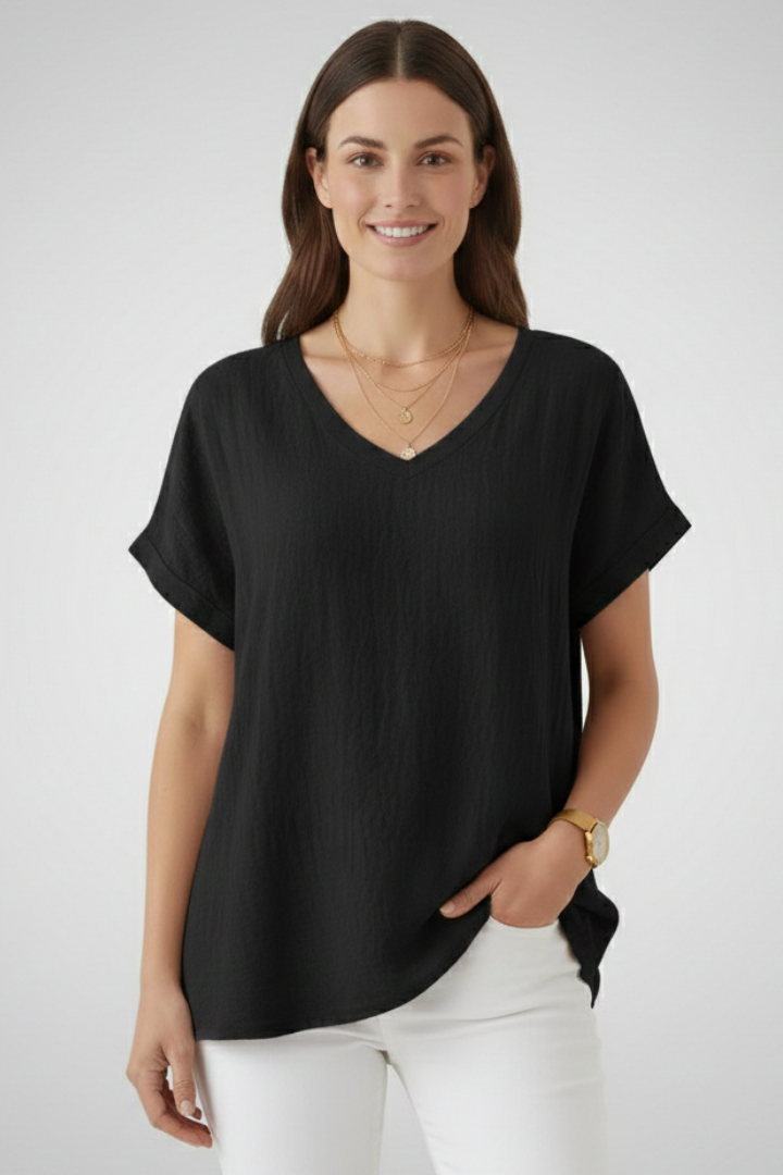Women T-Shirt with V Neck and Short Sleeves