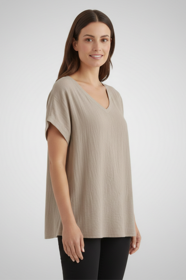 Women T-Shirt with V Neck and Short Sleeves