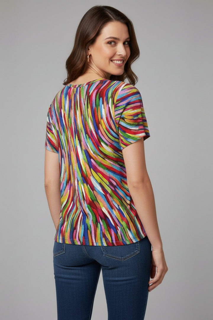 Women T-Shirt with V Neckline and Printed Surface
