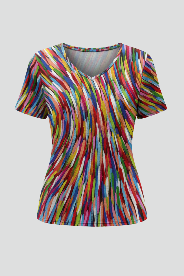 Women T-Shirt with V Neckline and Printed Surface