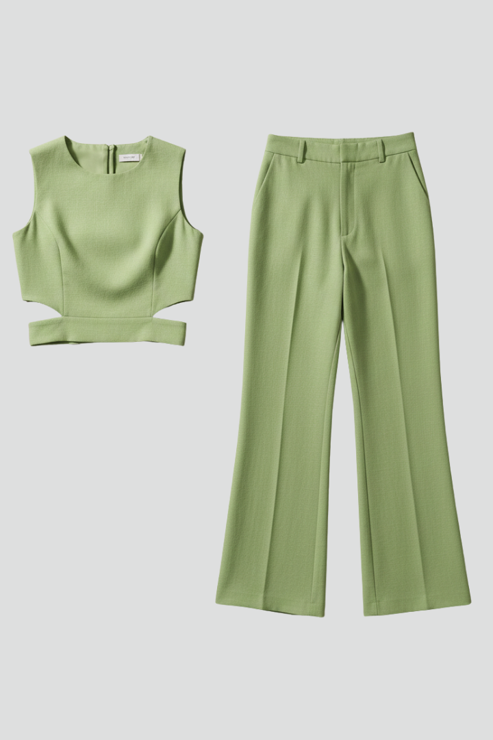 Women Two Piece Set with Sleeveless Top and High Waist Trousers
