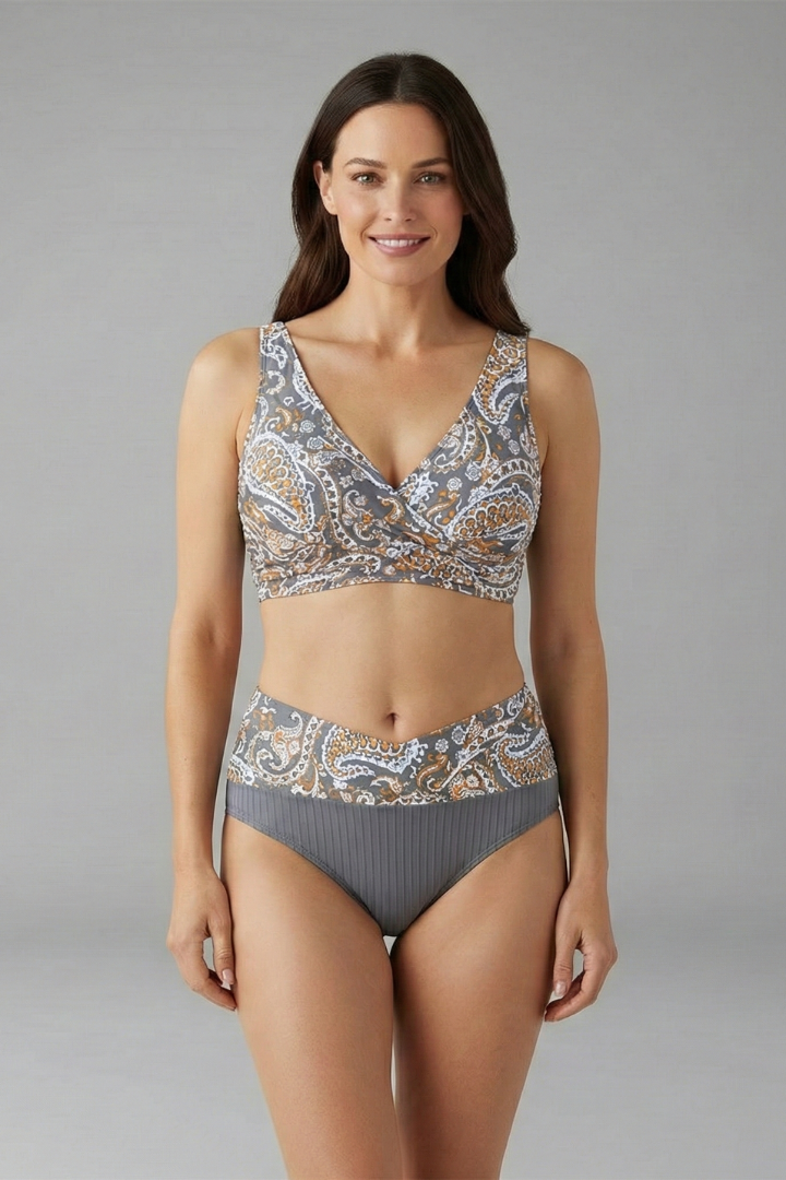 Women’s Bikini Set with Cross Front Top and High Waist