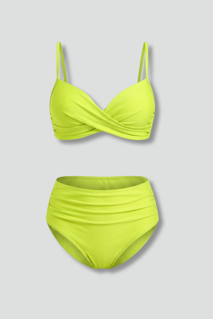 Women’s Bikini Set with Cross Top and Ruched Bottom