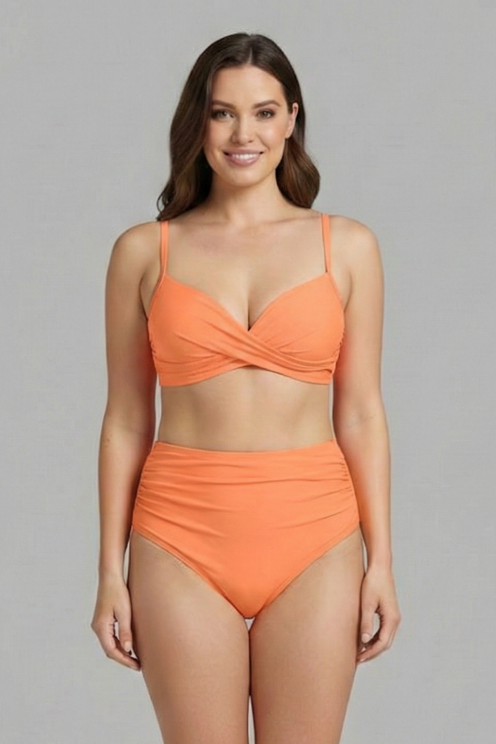 Women’s Bikini Set with Cross Top and Ruched Bottom