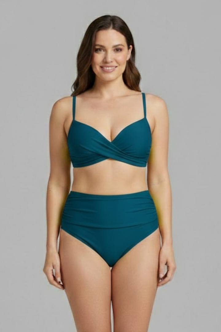 Women’s Bikini Set with Cross Top and Ruched Bottom
