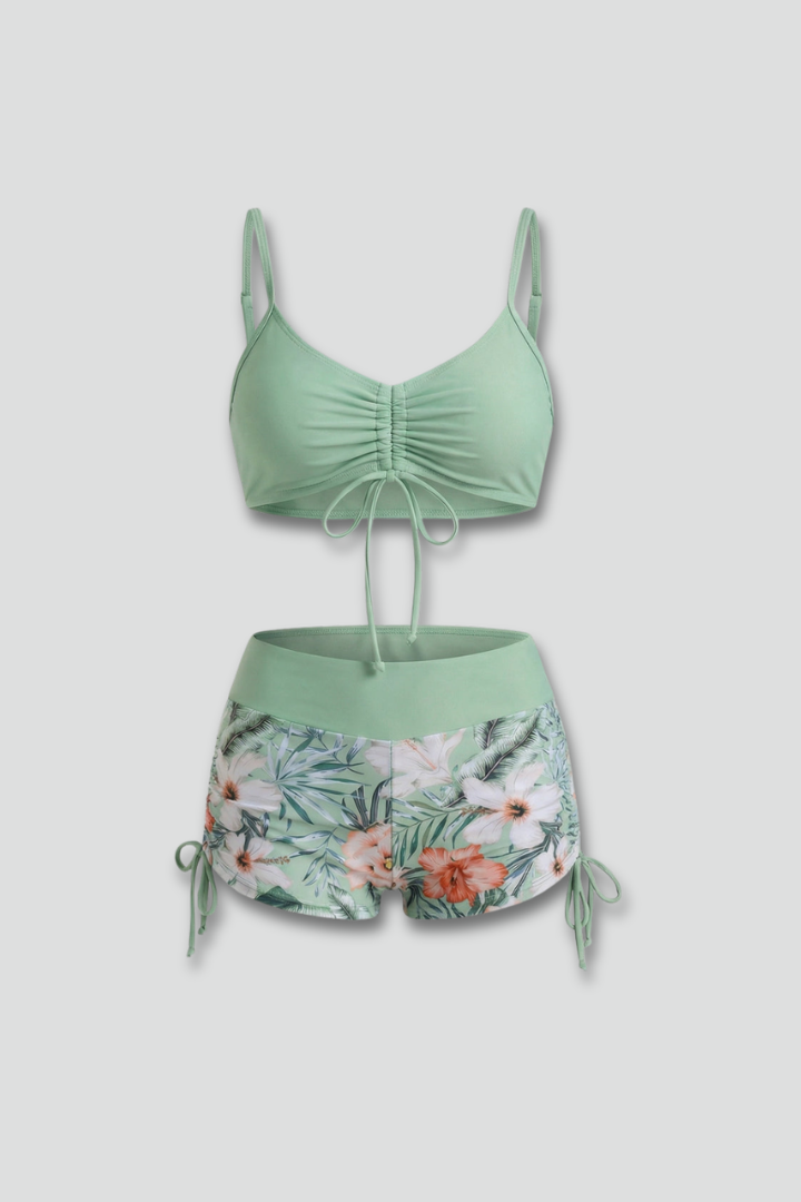 Women’s Bikini Set with Drawstring Top and Printed Bottom