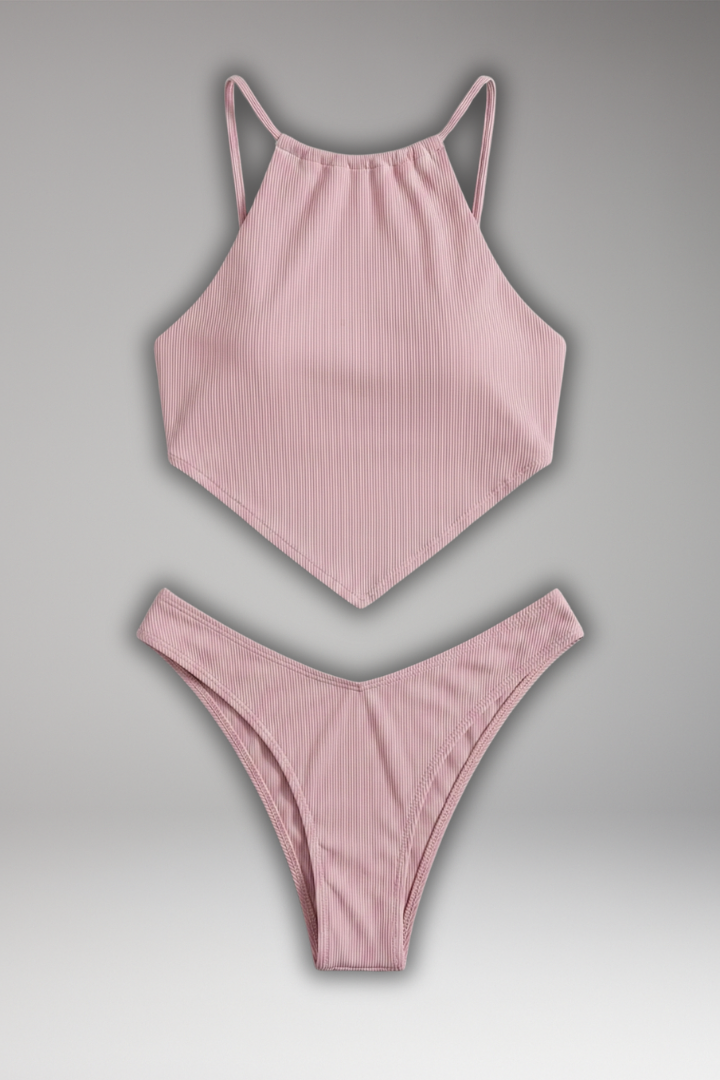 Women’s Bikini Set with Halter Top and High Cut Bottom