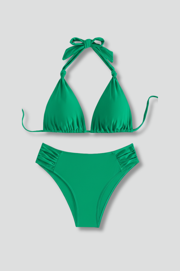 Women’s Bikini Set with Halter Top and Mid Rise Bottom