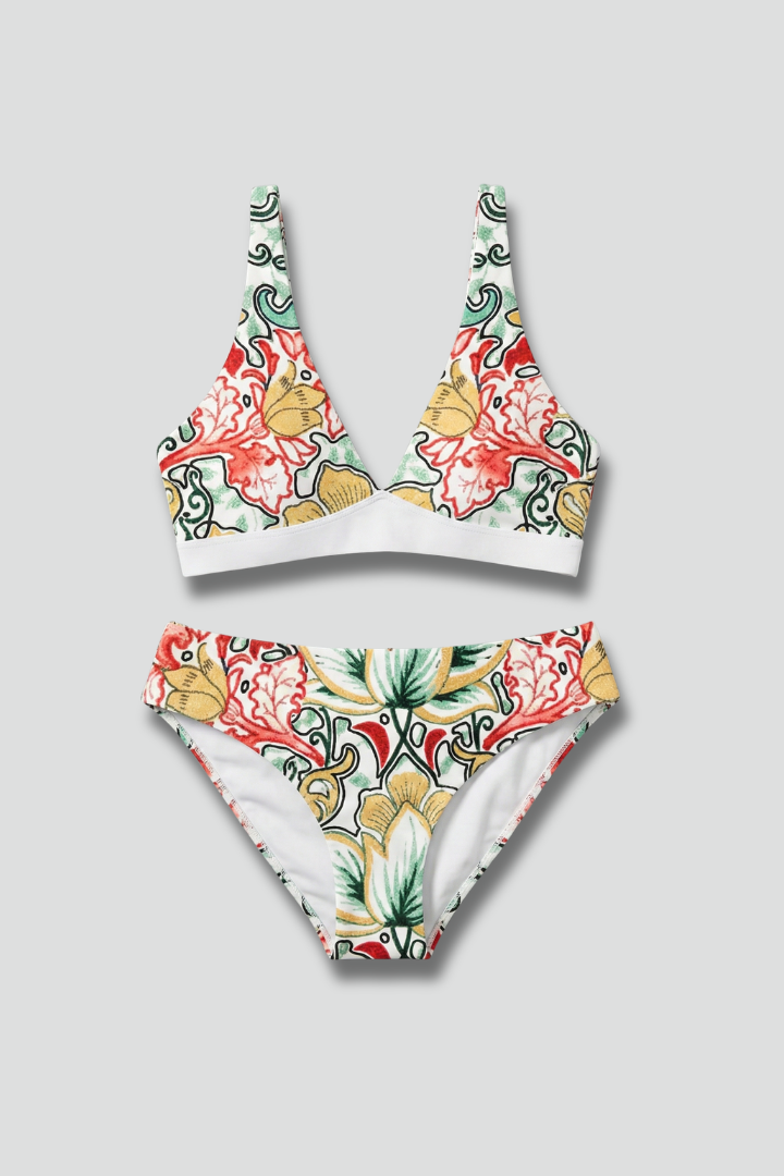 Women’s Bikini Set with Halter Top and Printed Surface