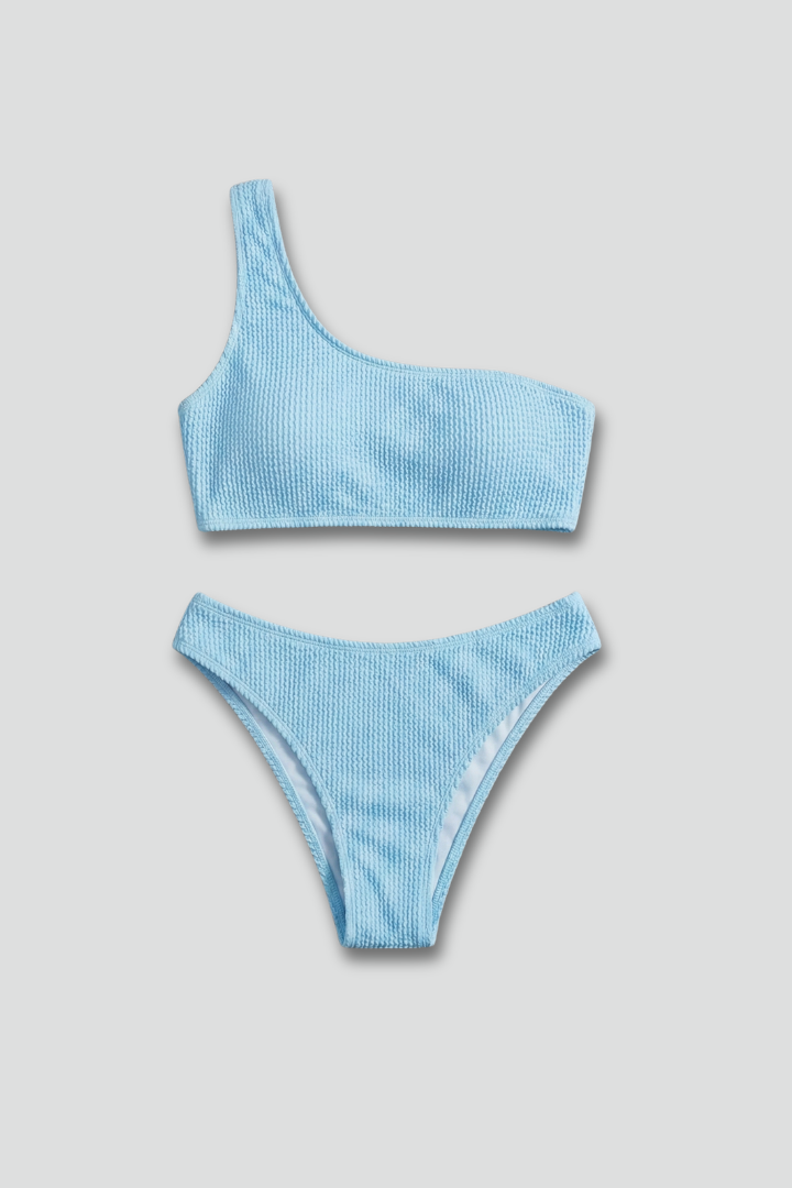 Women’s Bikini Set with One Shoulder Top and Ribbed Surface