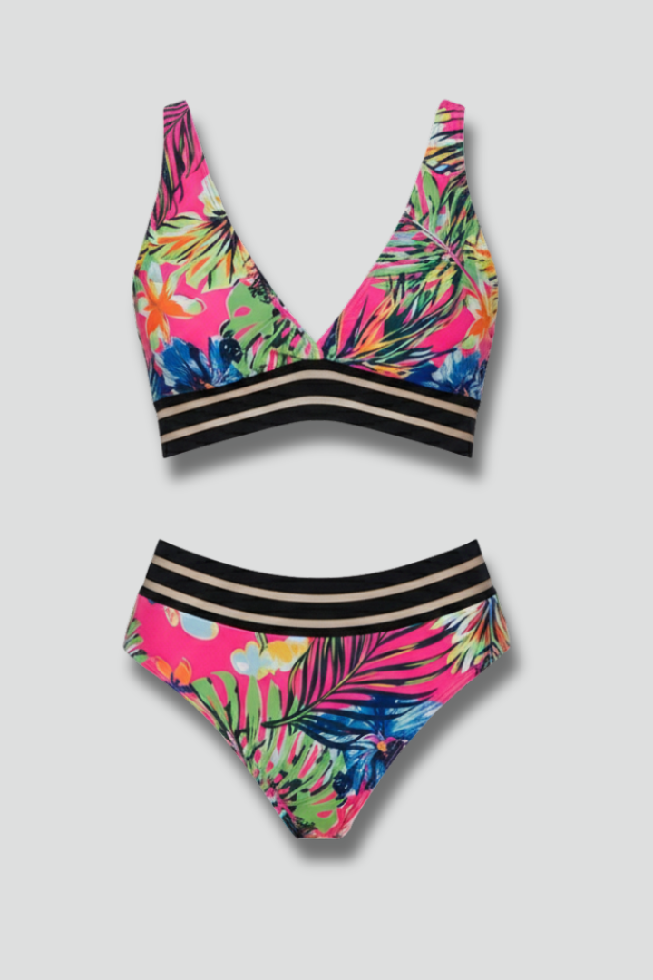 Women’s Bikini Set with Printed Top and High Waist