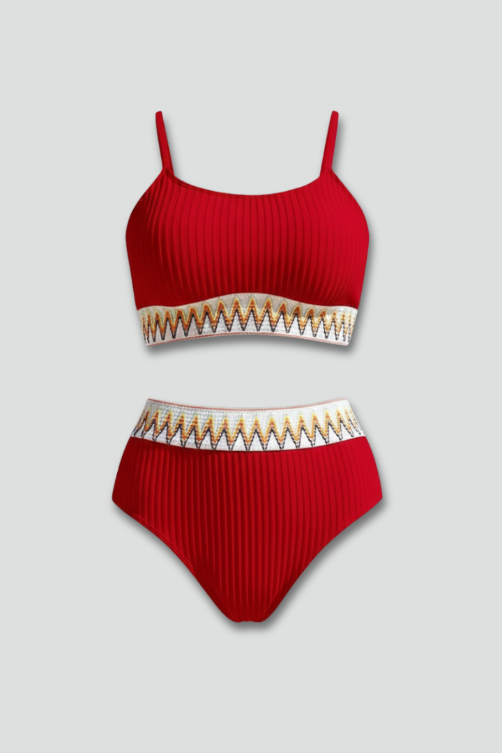 Women’s Bikini Set with Ribbed Top and High Waist