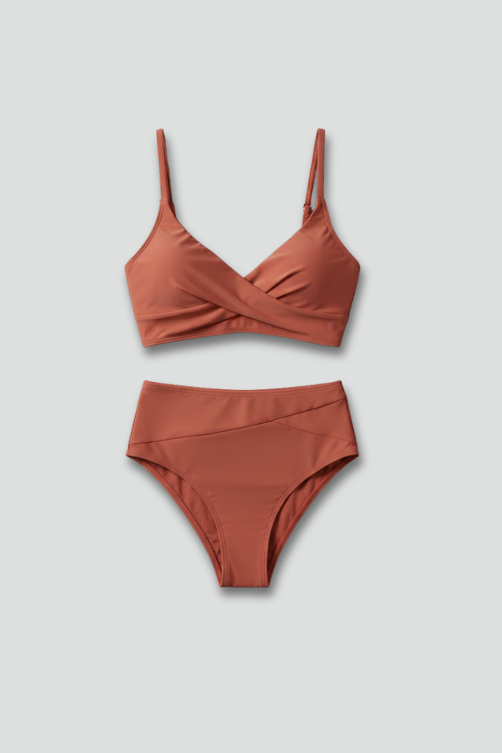 Women’s Bikini Set with V Neck Top and High Waist