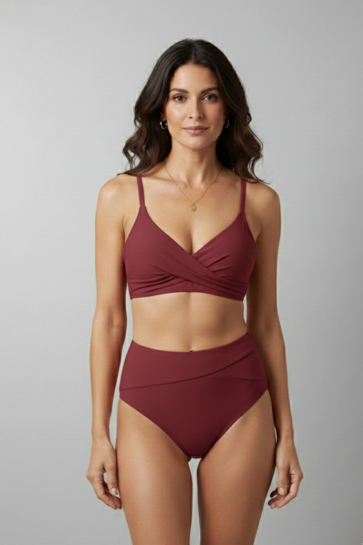 Women’s Bikini Set with V Neck Top and High Waist