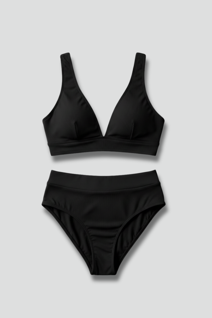 Women’s Bikini Set with V Neck and Ribbed Surface