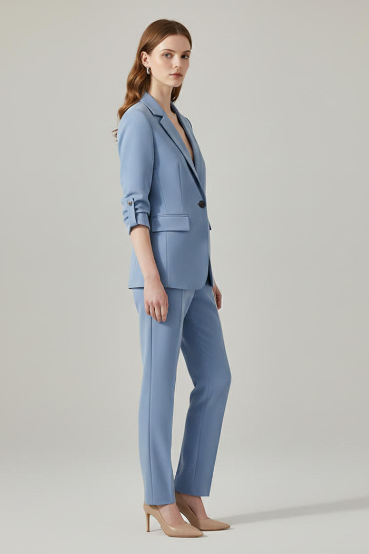 Women’s Blazer Set with Notched Lapel and Straight-Leg Trousers