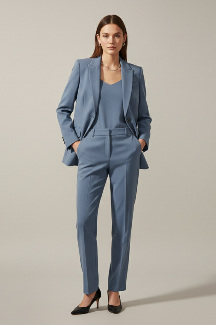 Women’s Blazer and Trousers Set with Notched Lapel and Straight Legs