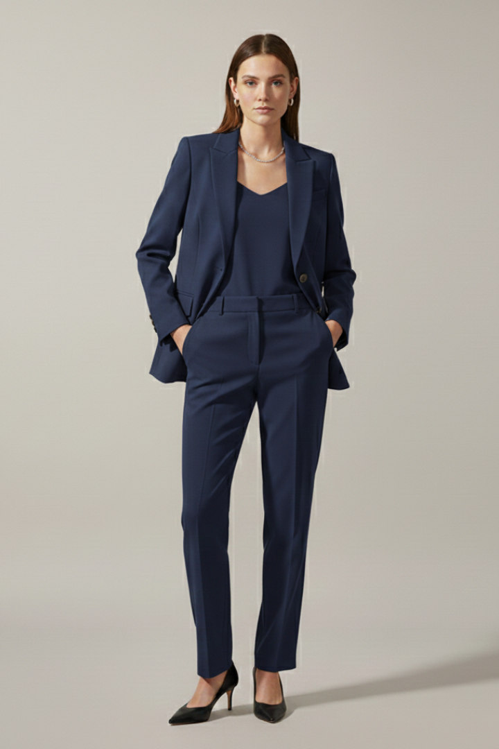 Women’s Blazer and Trousers Set with Notched Lapel and Straight Legs