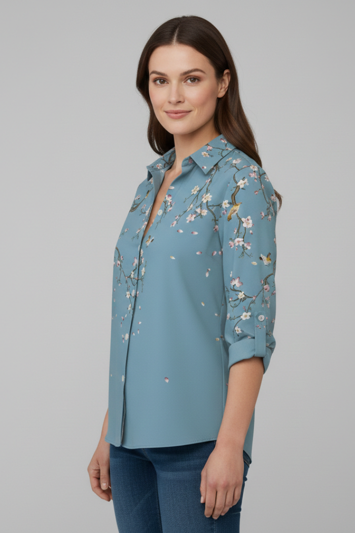 Women’s Blouse with Button Closure and Floral Print