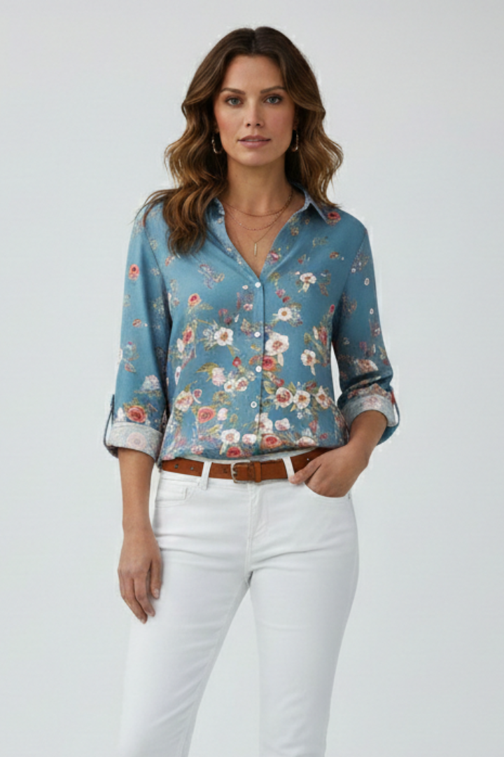 Women’s Blouse with Button Closure and Floral Print