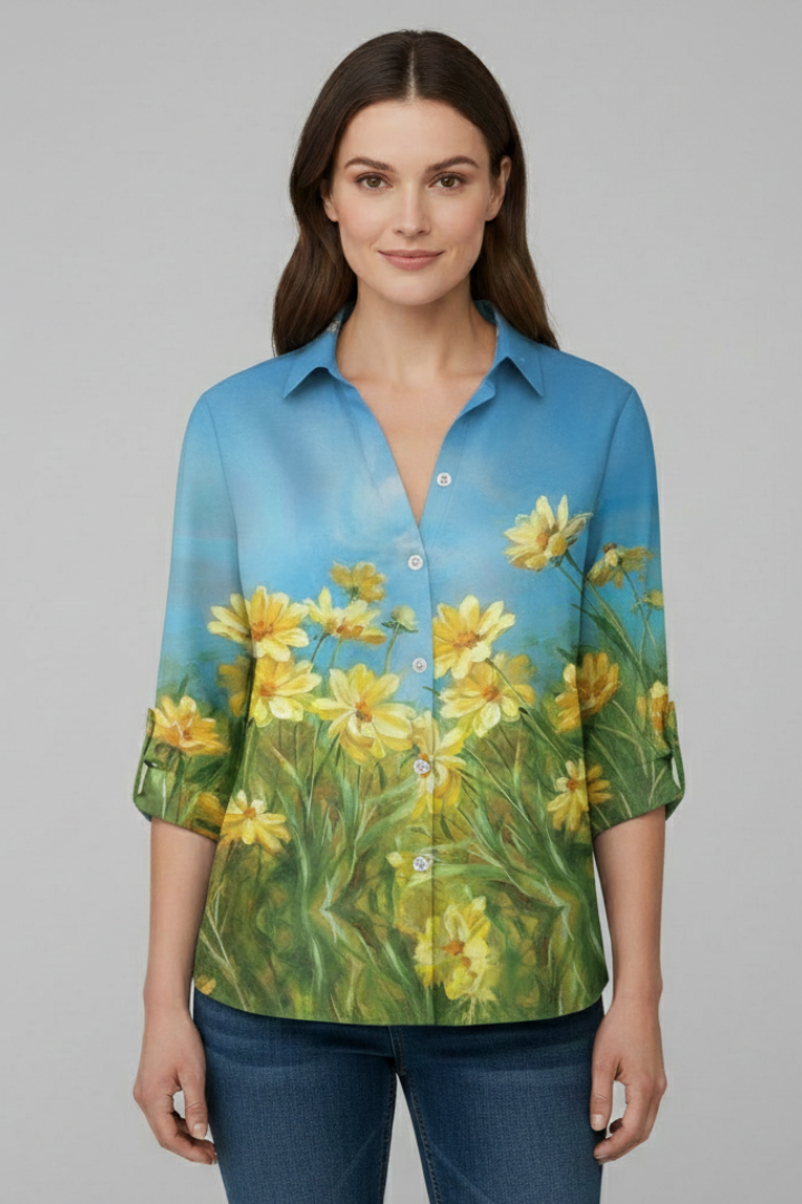 Women’s Blouse with Button Closure and Floral Print