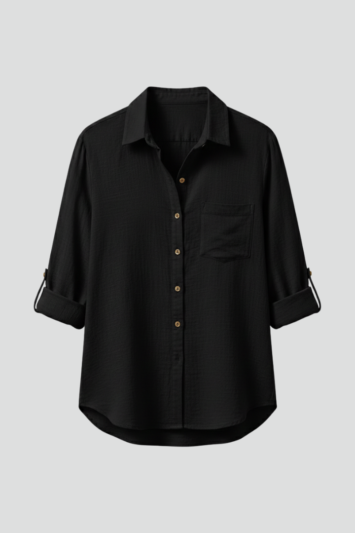 Women’s Blouse with Button Closure and Rolled Sleeves