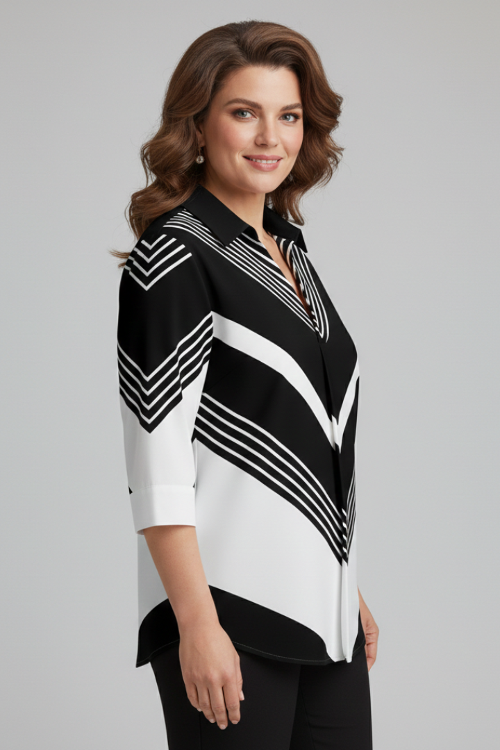 Women’s Blouse with Button Fastening and Chevron Print