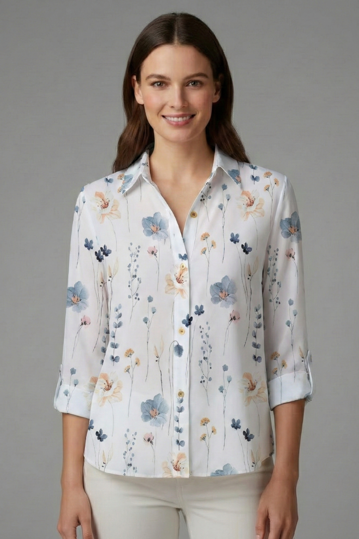 Women’s Blouse with Button Fastening and Floral Print