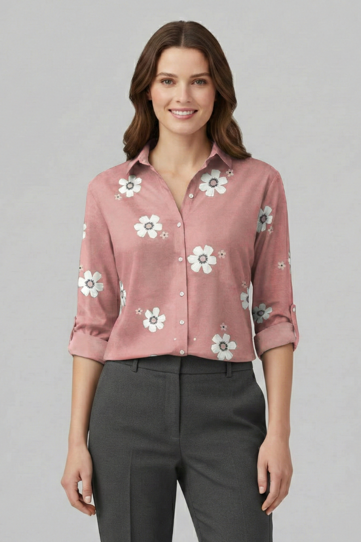 Women’s Blouse with Button Fastening and Floral Print